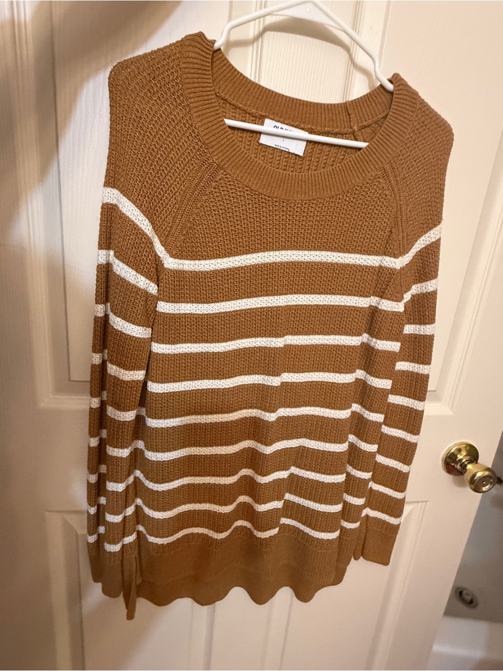 Old Navy Tan and White Striped Long Sleeve Sweater
